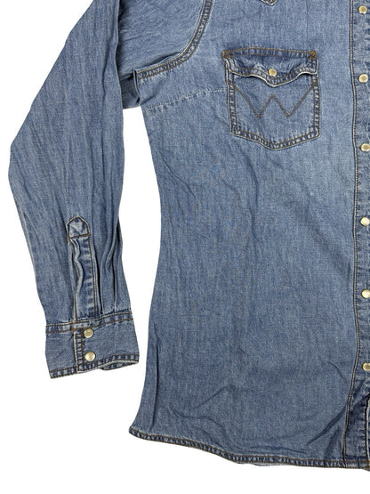Wrangler Retro Blue Pearl Snap Western Cotton Shirt Women's Large