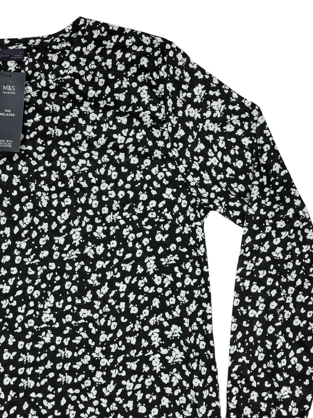 BNWT M&S Black Leopard Print Long Sleeve Polyester Top
