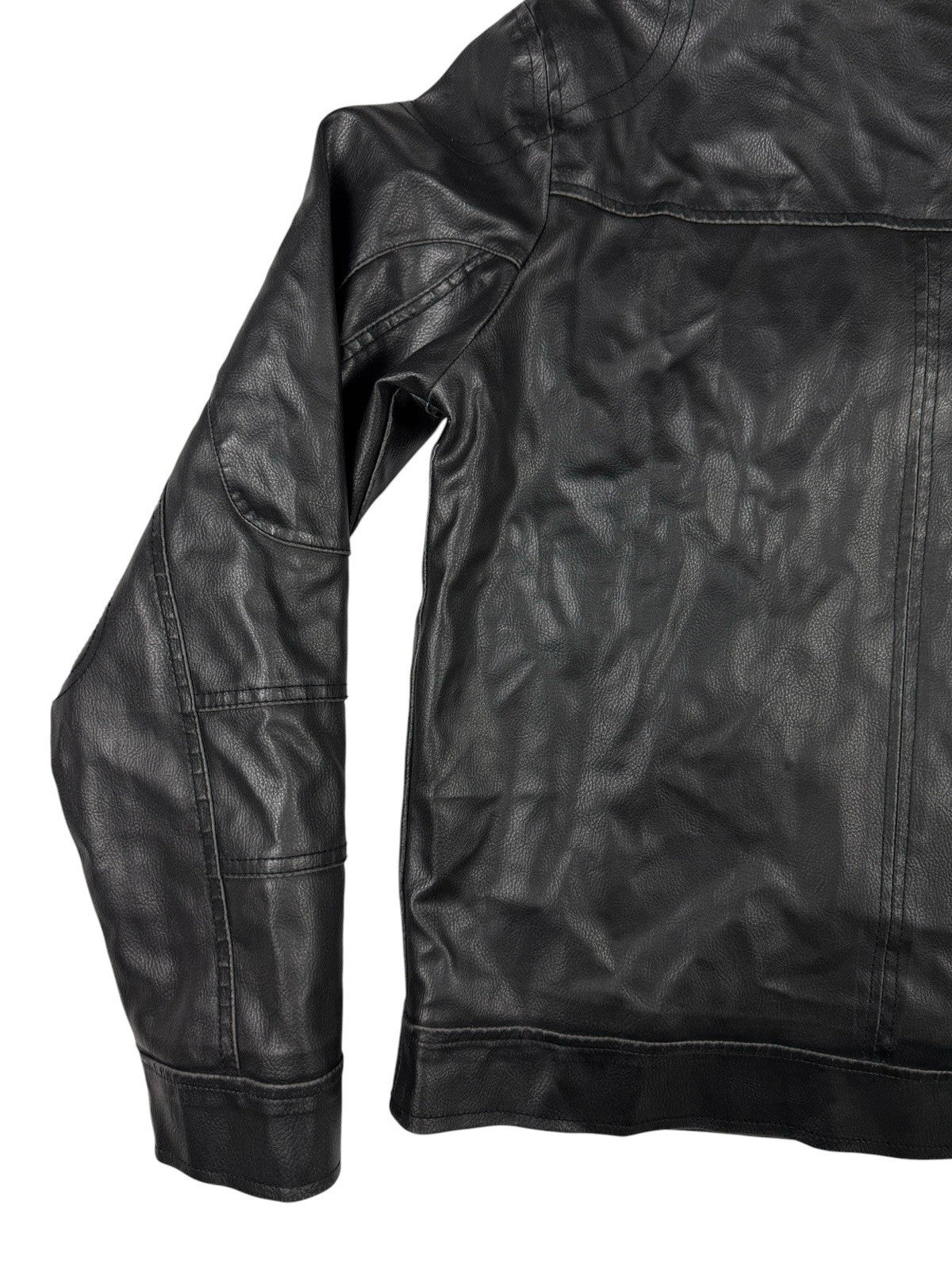 GUESS Retro Y2K Black Faux Leather Zip Out Hooded Jacket Size Small