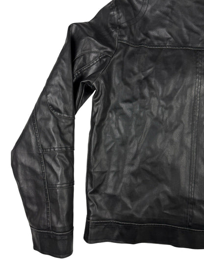 GUESS Retro Y2K Black Faux Leather Zip Out Hooded Jacket Size Small