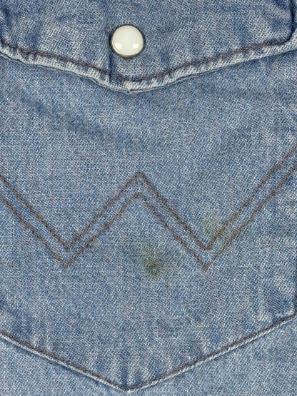 Wrangler Pearl Snap Blue Denim Western Cowboy Shirt 2XL Tall