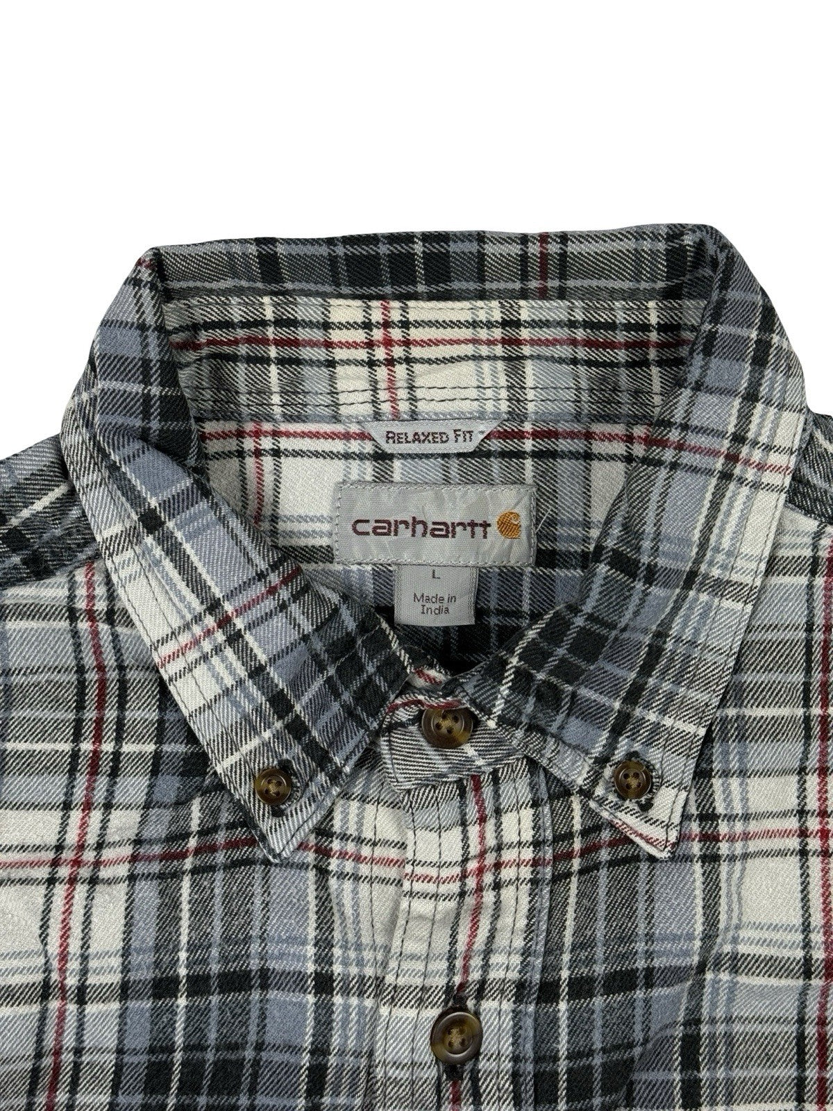 Carhartt Trumbull Grey Plaid Flannel Cotton Shirt Large Relaxed Fit Regular