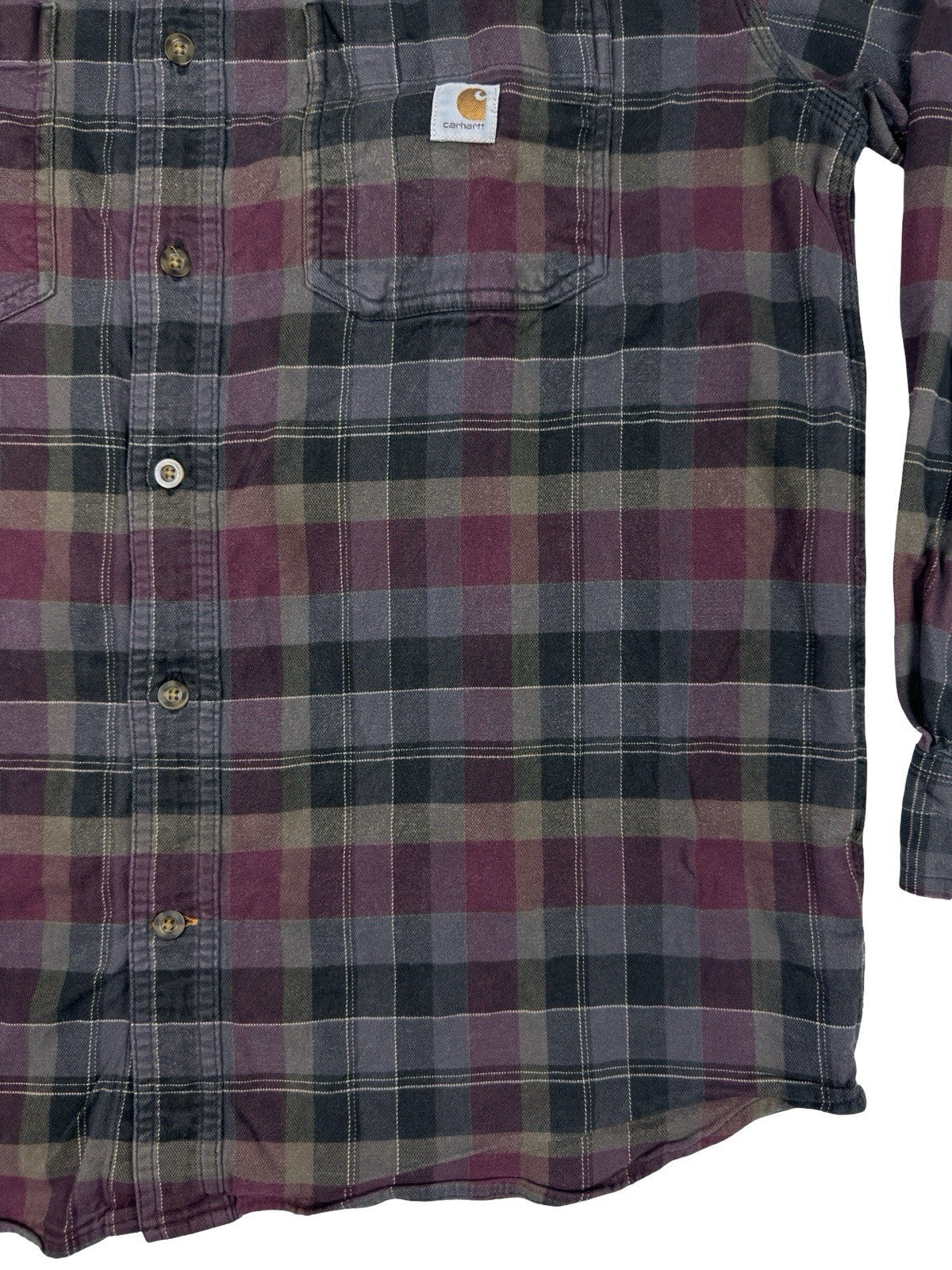 Carhartt Rugged Flex Relaxed Fit Purple Plaid Flannel Shirt Large