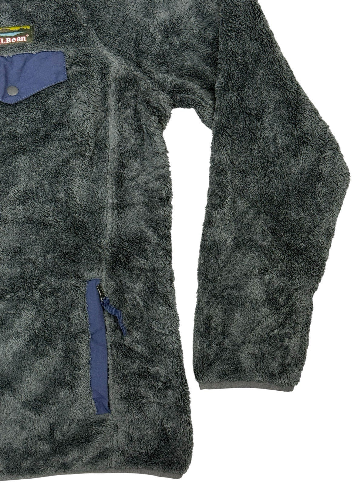 LL Bean Grey Hi-Pile Fleece Snap Jumper Medium