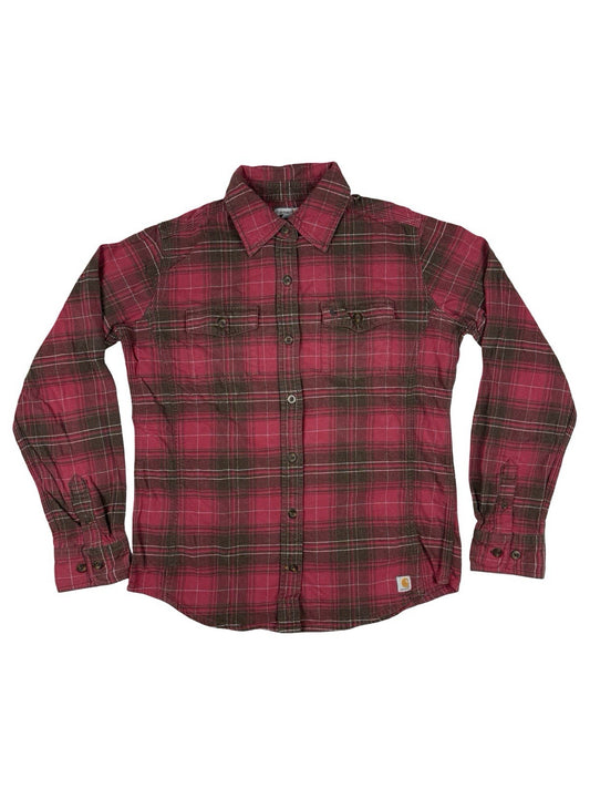 Carhartt Red Plaid Flannel Button Stretch Shirt Womens Small