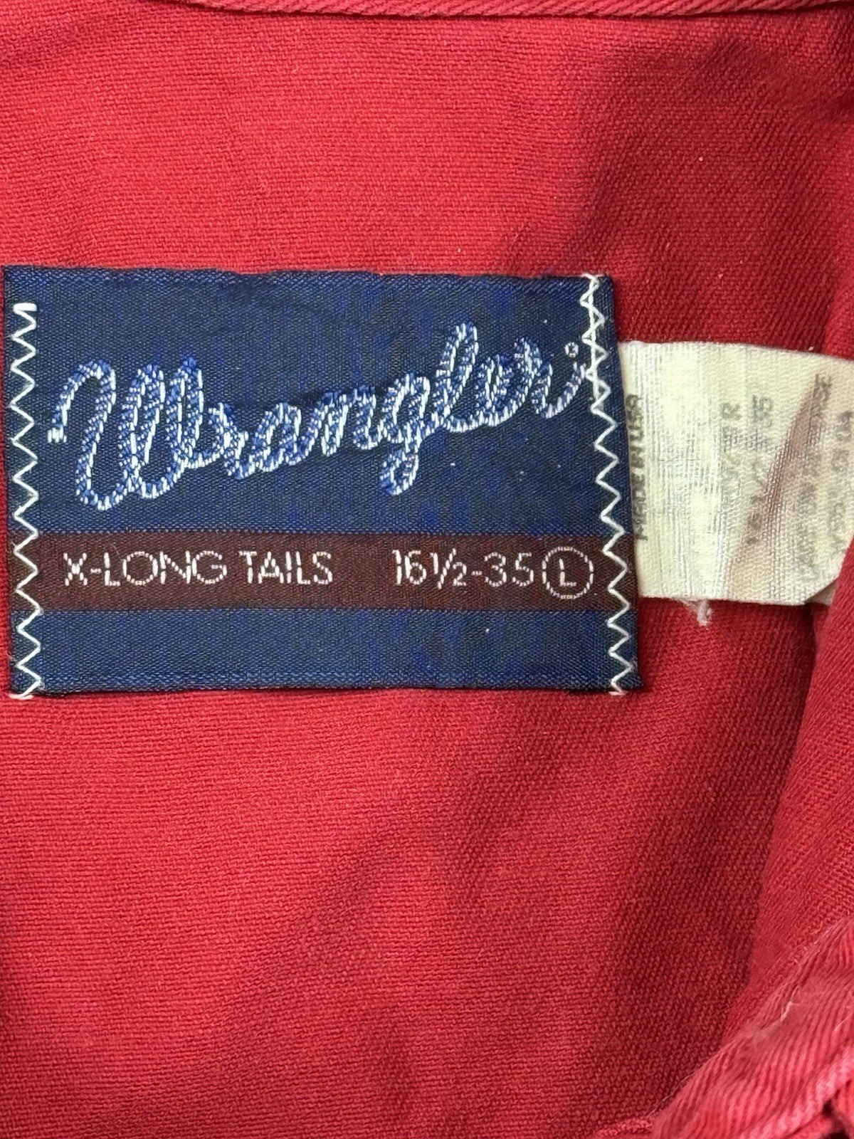 Wrangler Vintage 90s Red Pearl Snap Cowboy Shirt Large Long Tails Made in USA