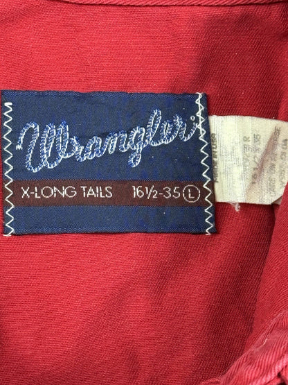 Wrangler Vintage 90s Red Pearl Snap Cowboy Shirt Large Long Tails Made in USA