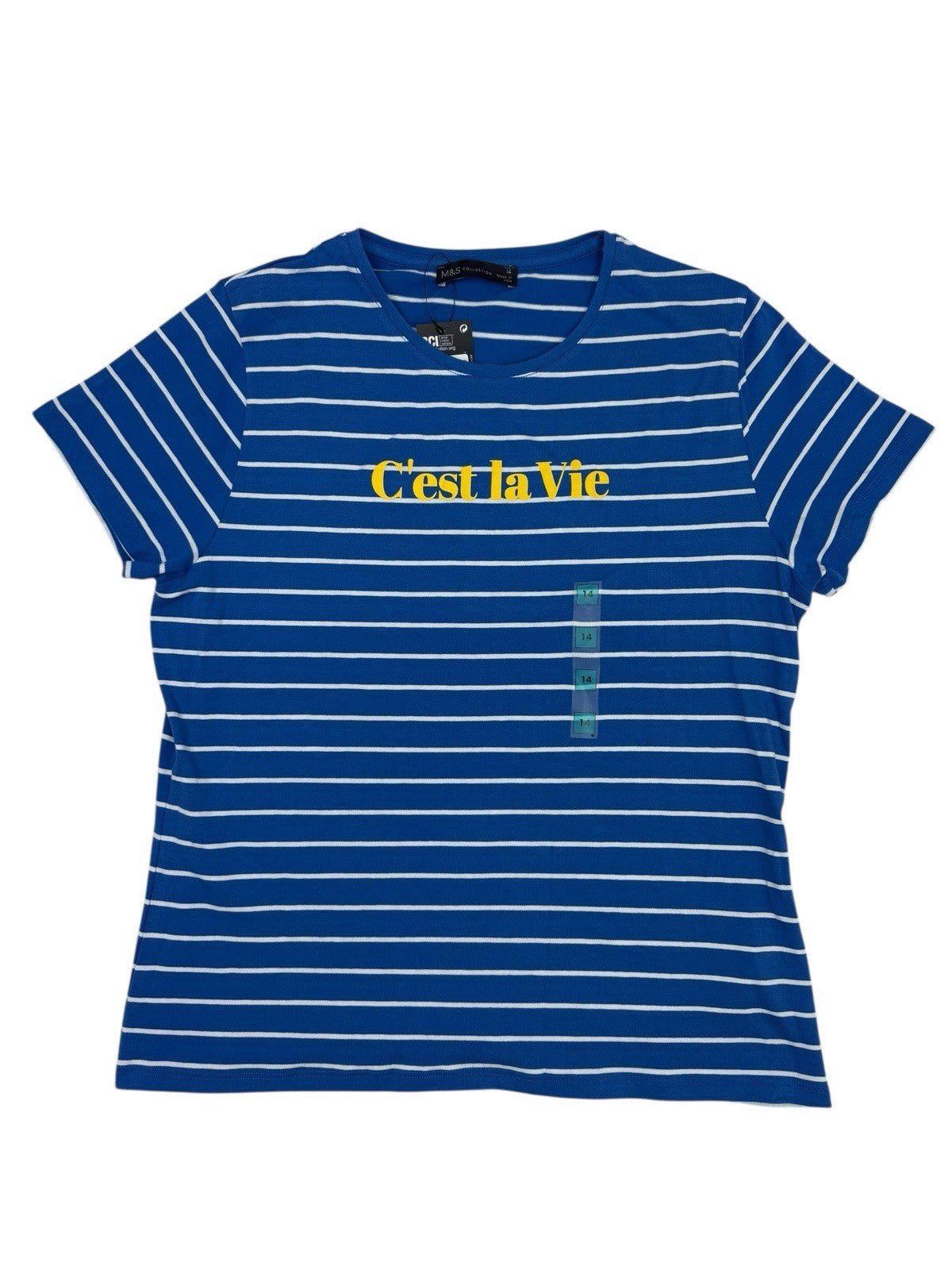 BNWT M&S Blue Stripe C'est la Vie Cotton Blend Top