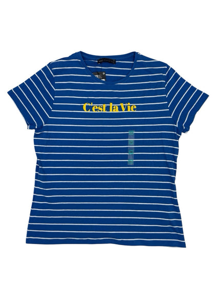 BNWT M&S Blue Stripe C'est la Vie Cotton Blend Top