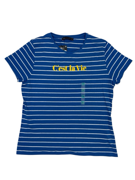 BNWT M&S Blue Stripe C'est la Vie Cotton Blend Top