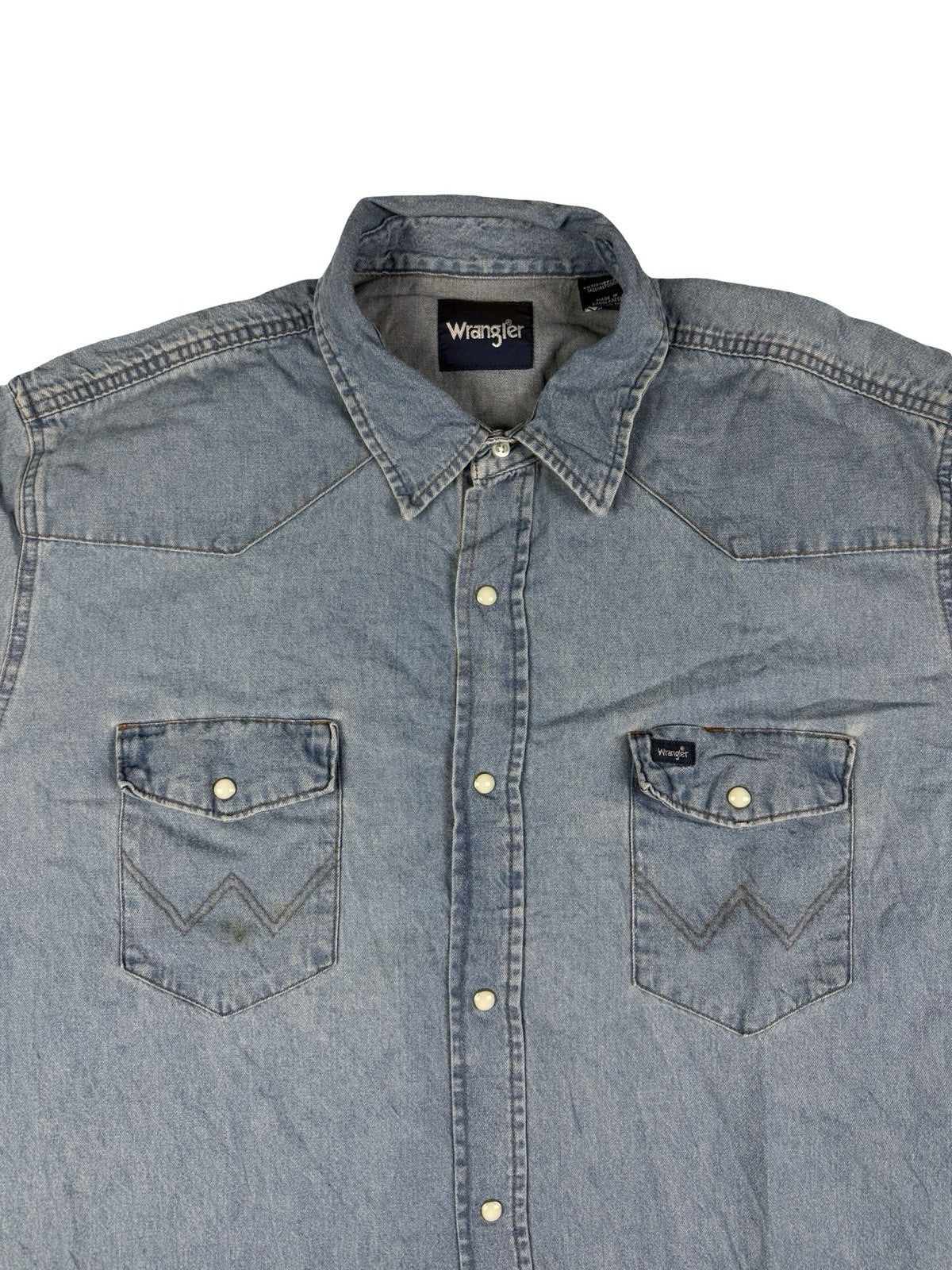 Wrangler Pearl Snap Blue Denim Western Cowboy Shirt 2XL Tall