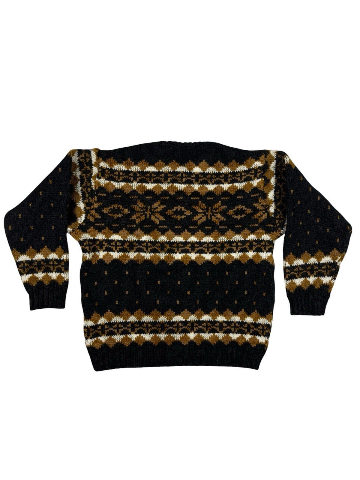 Vintage Norwegian Wool Black Snowflake Pattern Cardigan Women's Medium