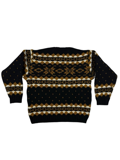 Vintage Norwegian Wool Black Snowflake Pattern Cardigan Women's Medium