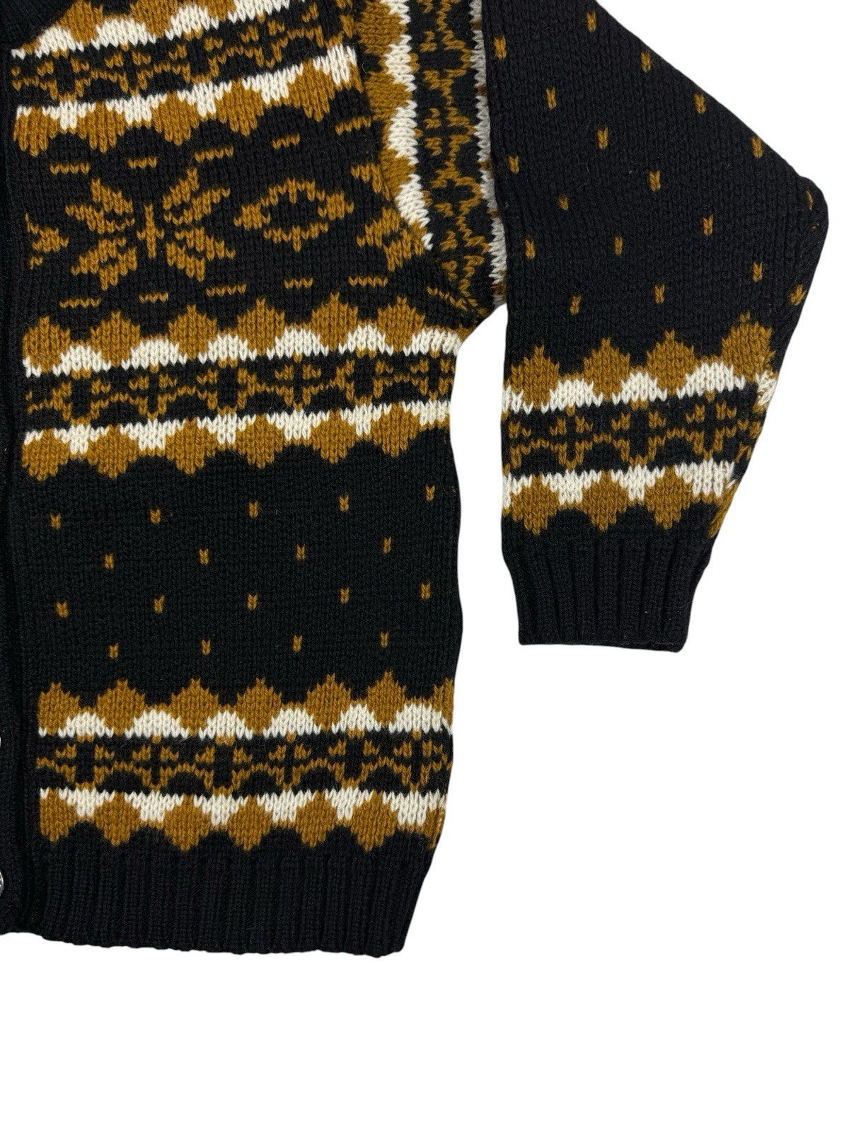 Vintage Norwegian Wool Black Snowflake Pattern Cardigan Women's Medium