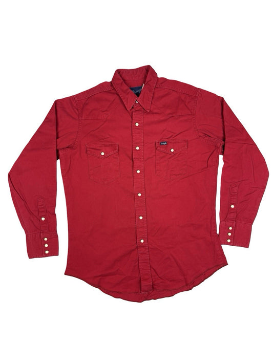 Wrangler Vintage 90s Red Pearl Snap Cowboy Shirt Large Long Tails Made in USA
