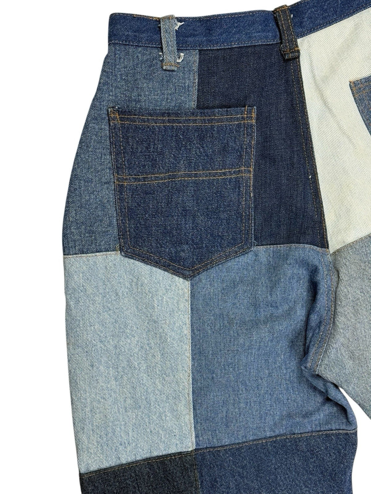 Unique Retro Patchwork Blue Denim Jeans 26W 28L Loose Fit