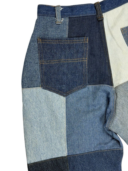 Unique Retro Patchwork Blue Denim Jeans 26W 28L Loose Fit