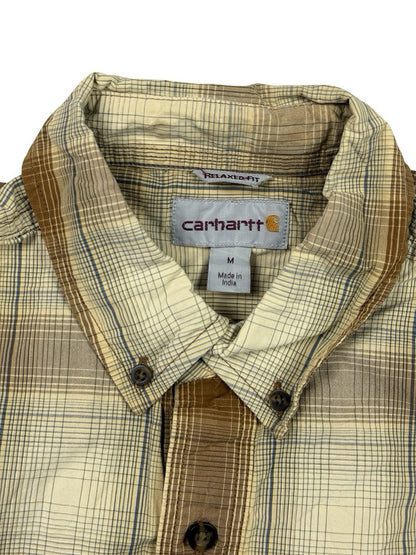 Carhartt Relaxed Fit Lightweight Beige Plaid Short Sleeve Shirt Medium