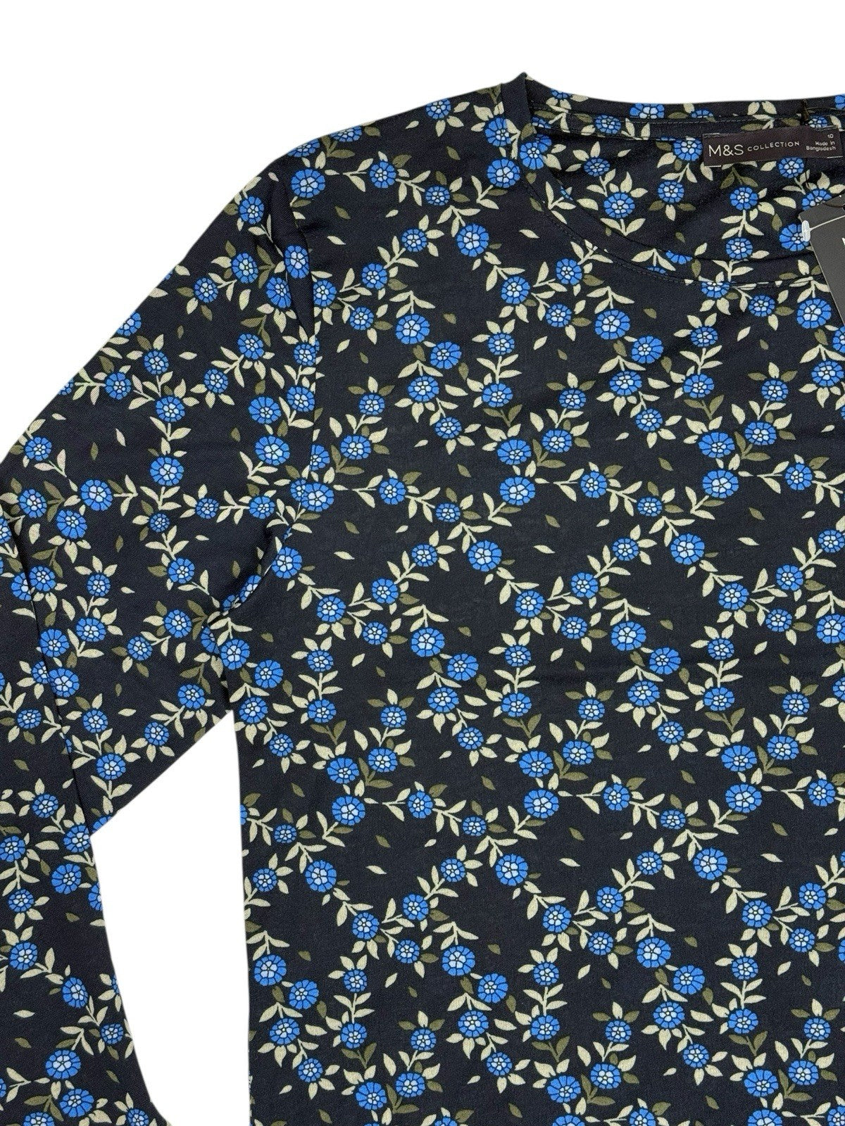 BNWT M&S Blue Floral Polyester 3/4 Sleeve Relaxed Fit Top