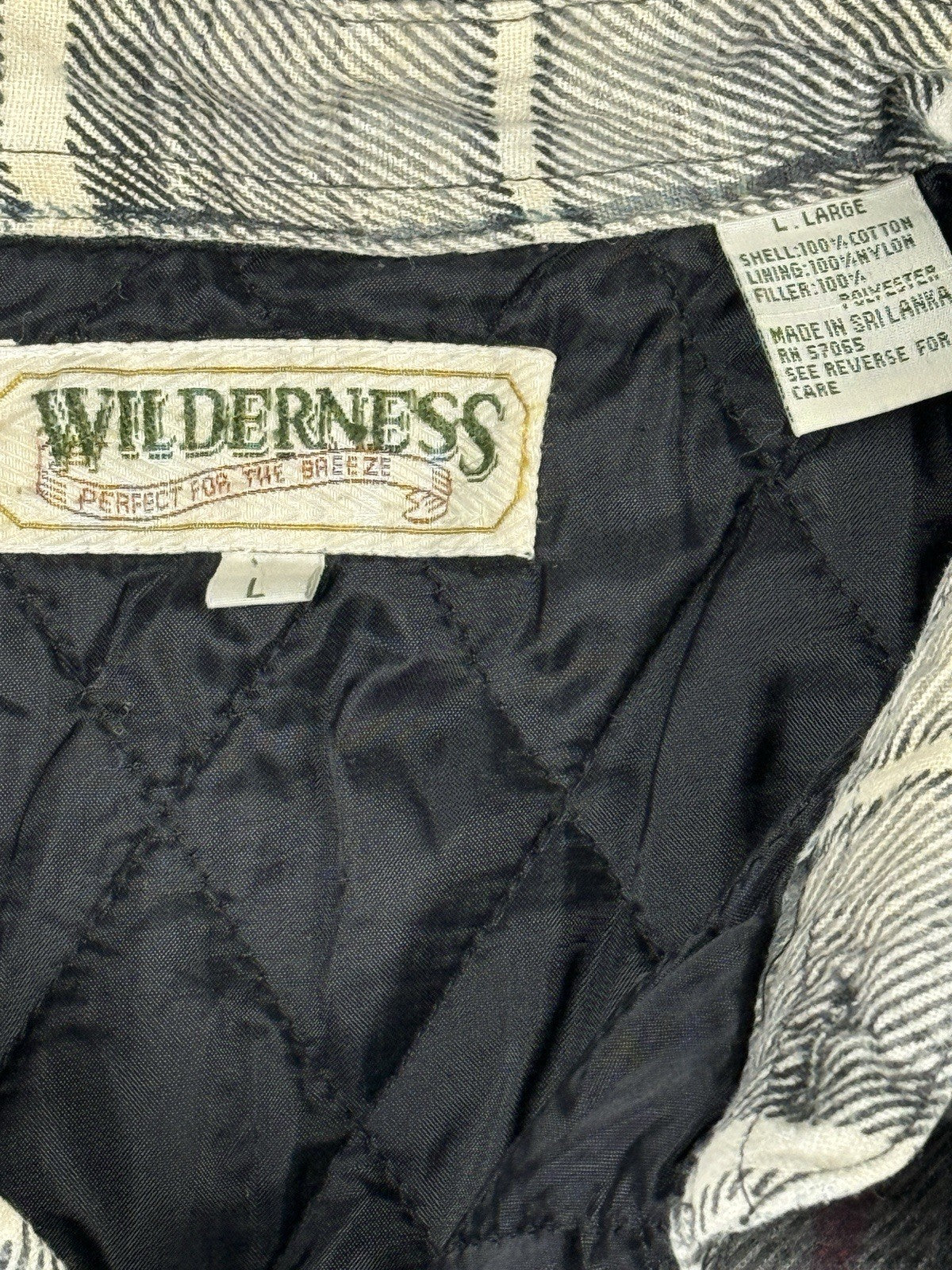 Wilderness Vintage Grey Plaid Quilted Lined Shirt Large