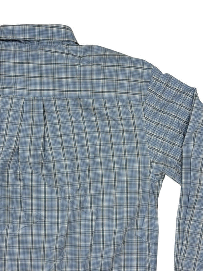 Eddie Bauer Retro Blue Plaid Cotton Collared Shirt Large Tall Fit