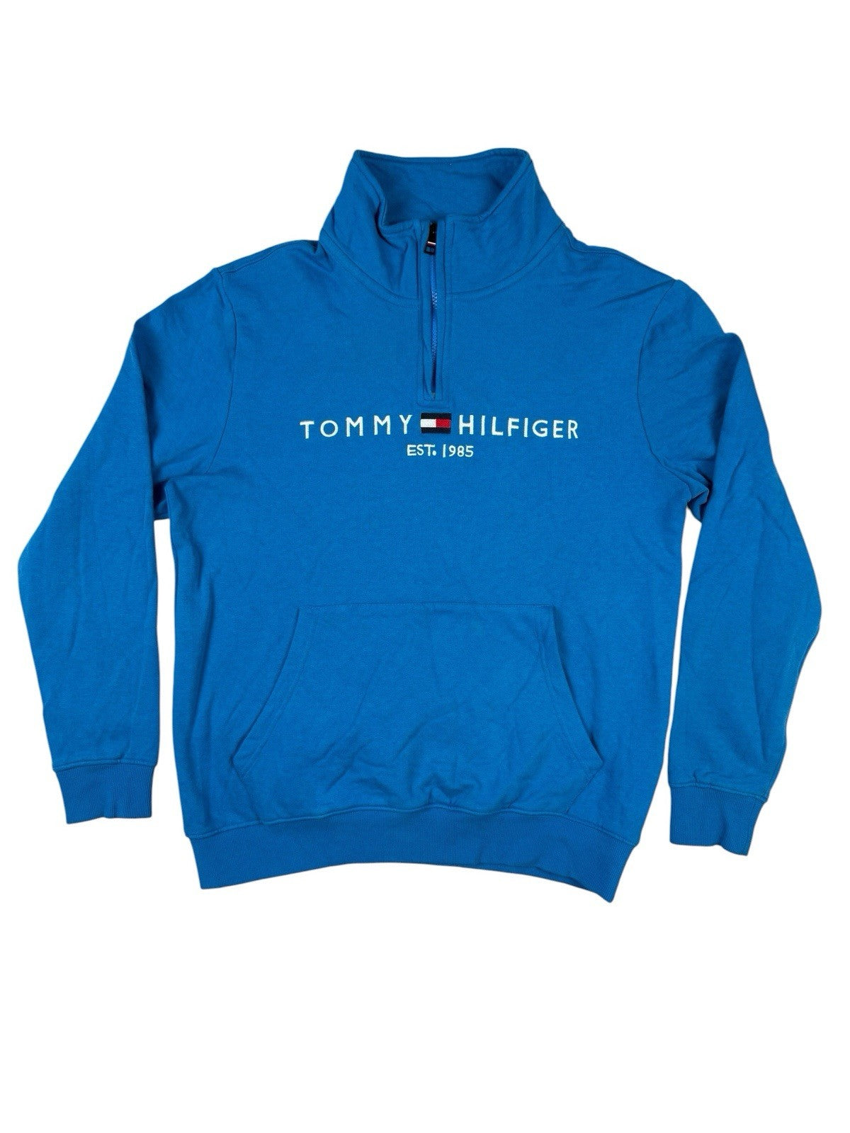 Tommy Hilfiger Blue 1/4 Zip Embroidered Jumper Medium