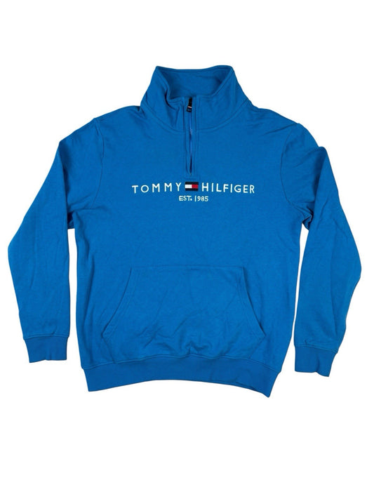 Tommy Hilfiger Blue 1/4 Zip Embroidered Jumper Medium