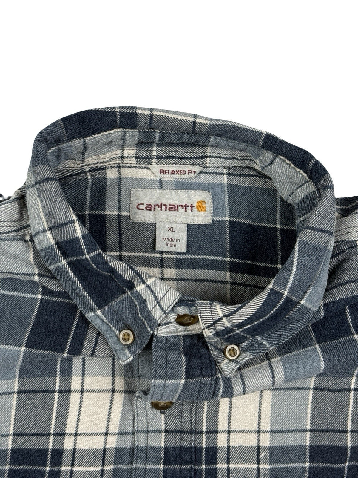 Carhartt Blue Trumbull Relaxed Fit Cotton Plaid Flannel Shirt XL