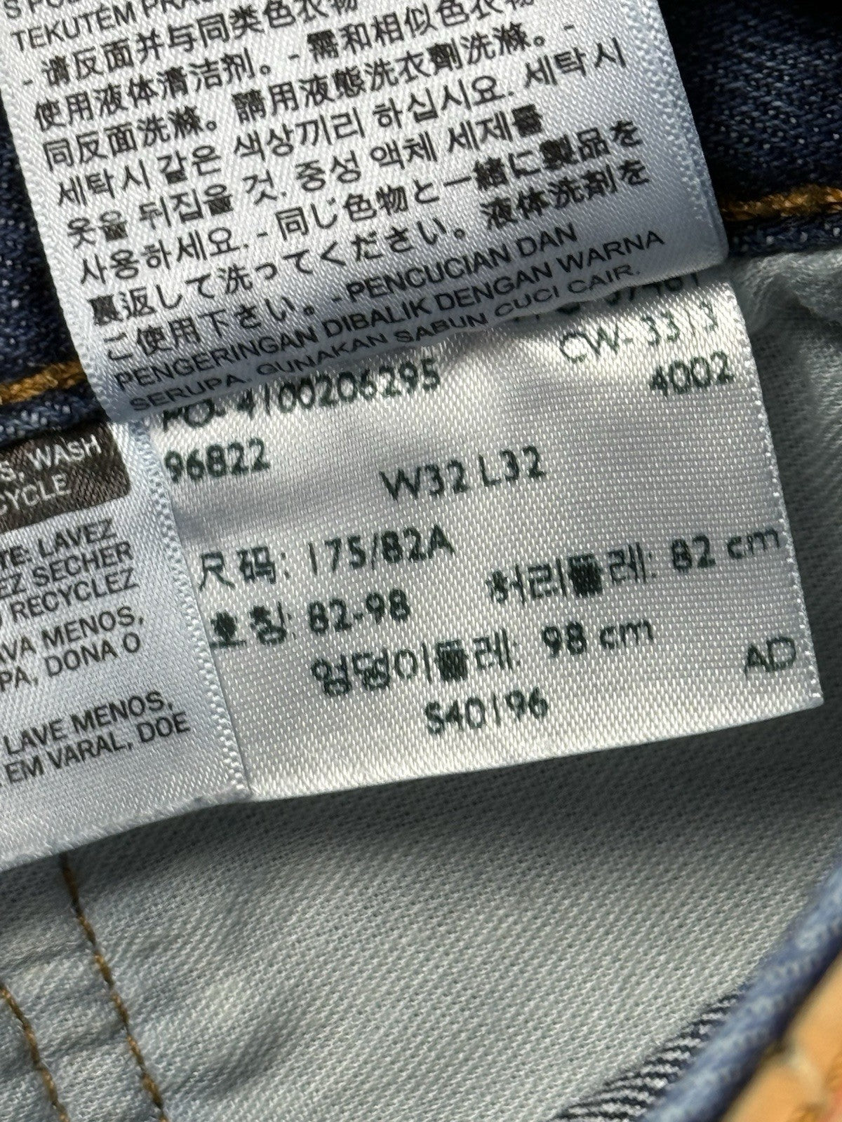 Levi's 501 Blue Denim Straight Leg Jeans 32W 32L