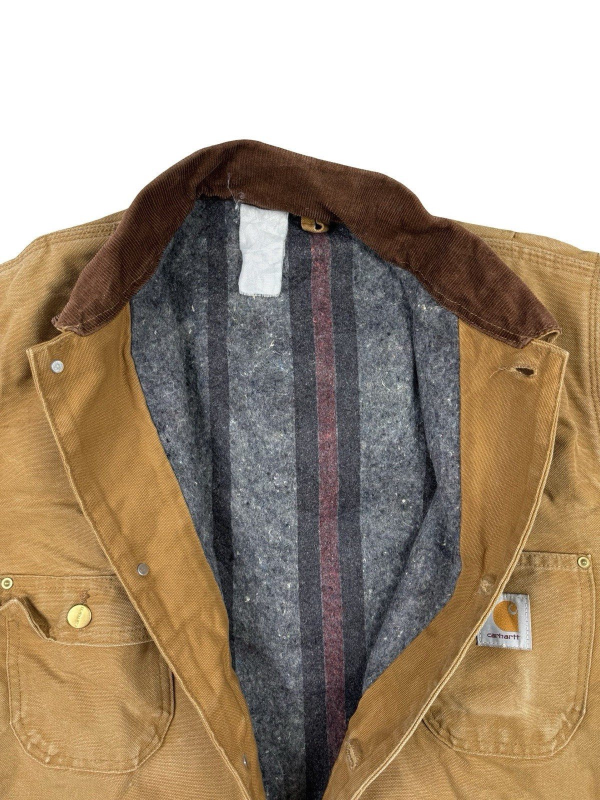 Carhartt C01 6BLC Vintage 90s Brown Chore Coat Jacket Blanket Lined USA XL