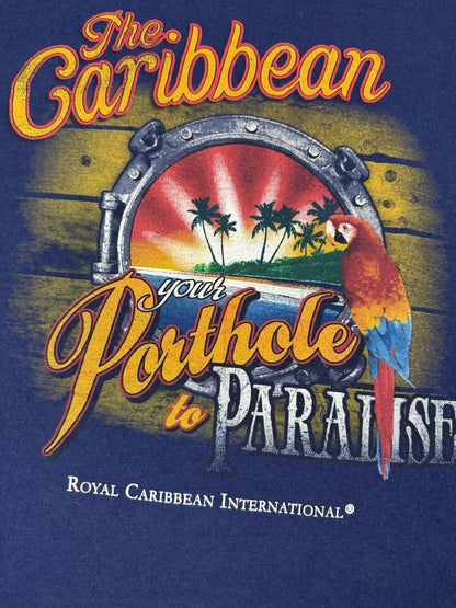 Retro Royal Caribbean Blue Porthole Paradise Travel Destination Top 3XL