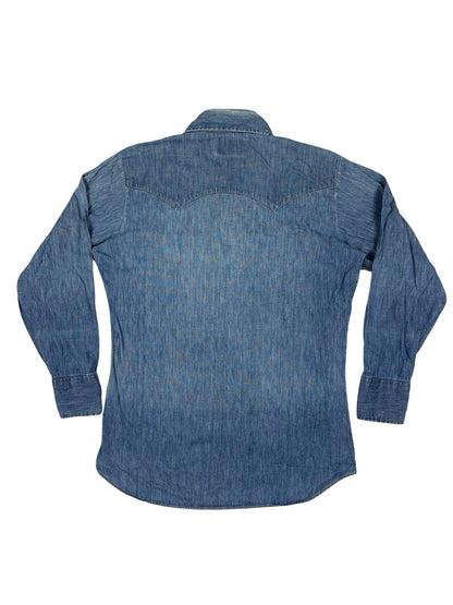 Levi's Vintage 70s Orange Tab Blue Chambray Pearl Snap Western Work Shirt Medium