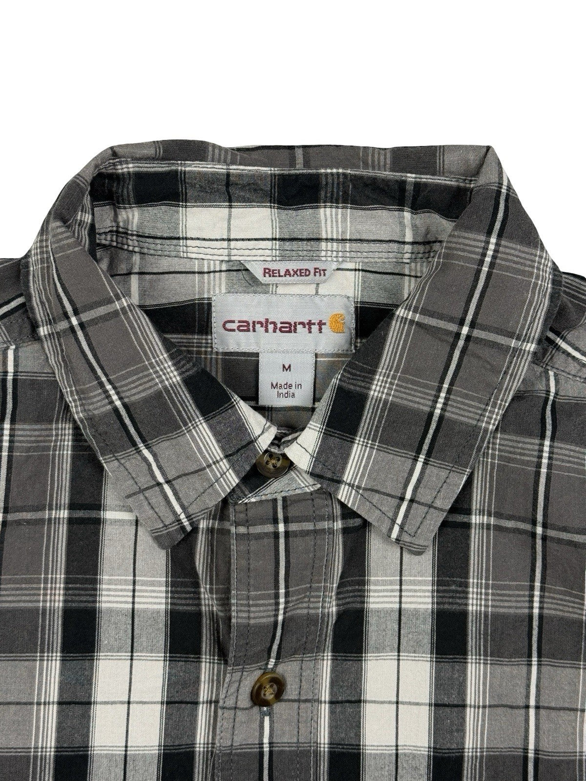 Carhartt Essential Relaxed Fit Grey Plaid Short Sleeve Shirt Medium