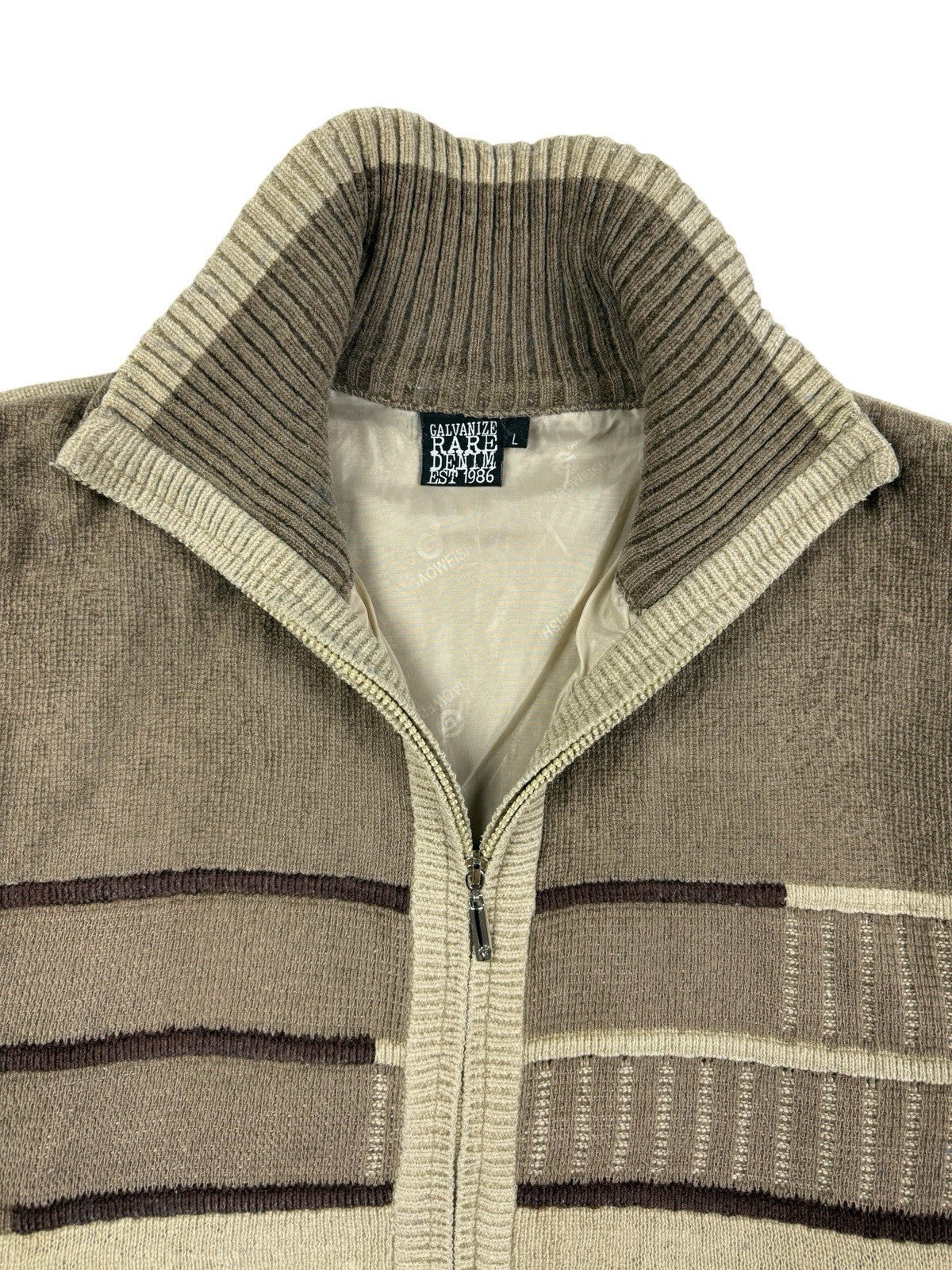 Galvanize Brown Beige Knit Zip Jumper Jacket Large