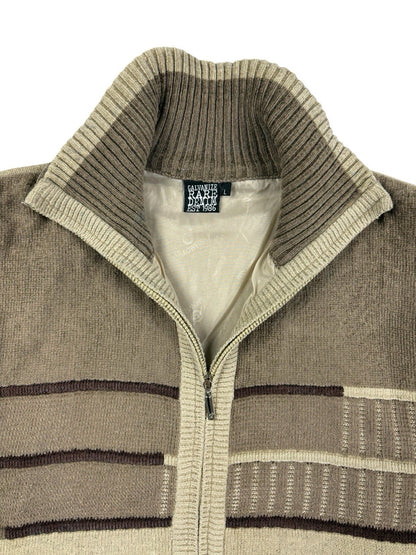 Galvanize Brown Beige Knit Zip Jumper Jacket Large