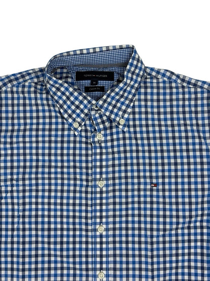 Tommy Hilfiger Blue Check Custom Fit Short Sleeve Shirt Medium