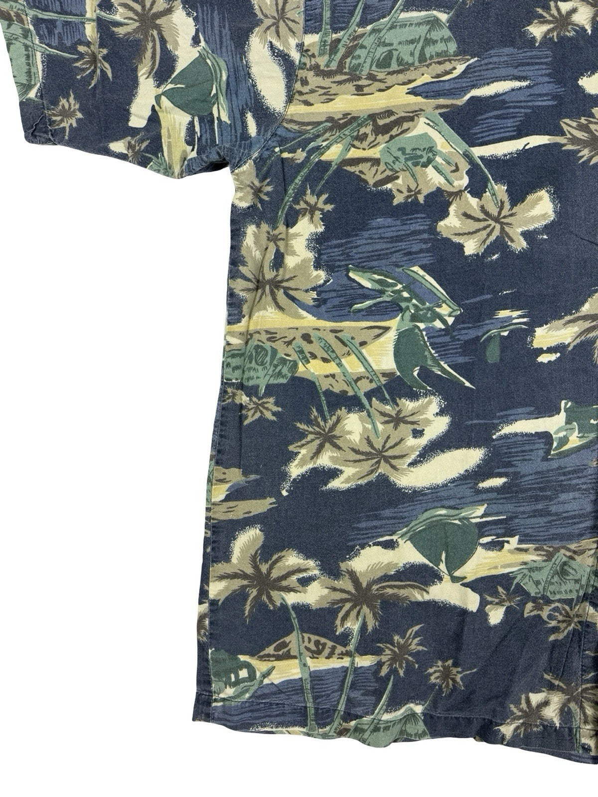 Pacific Scene Retro Blue Hawaiian Floral Beach Holiday Shirt XL