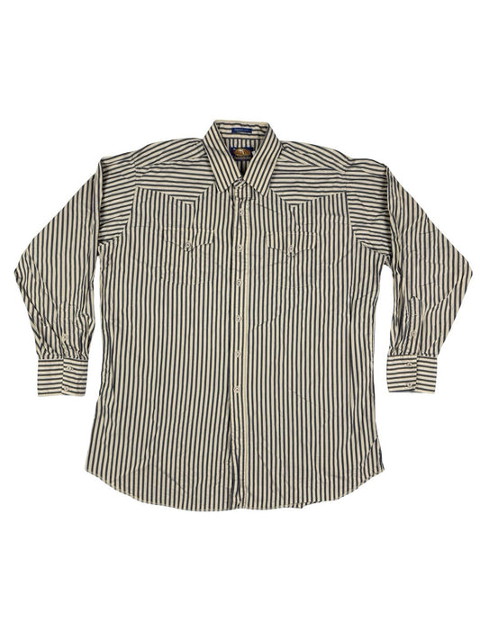 Vintage 80's Panhandle Slim Beige Striped Cotton Shirt 2XL (18x36)