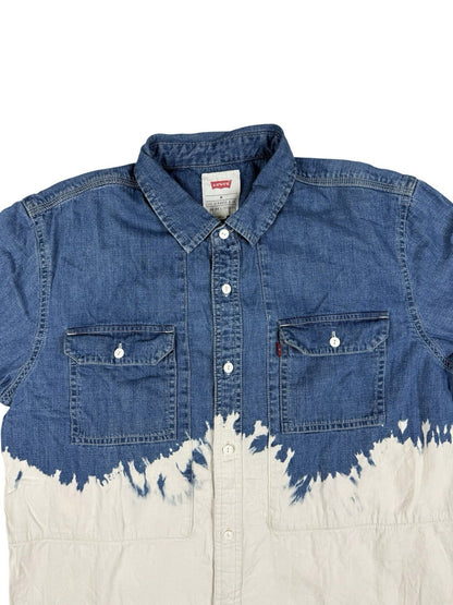Levi's Blue White Bleach Pattern Denim Collared Long Sleeve Shirt Medium