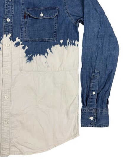 Levi's Blue White Bleach Pattern Denim Collared Long Sleeve Shirt Medium