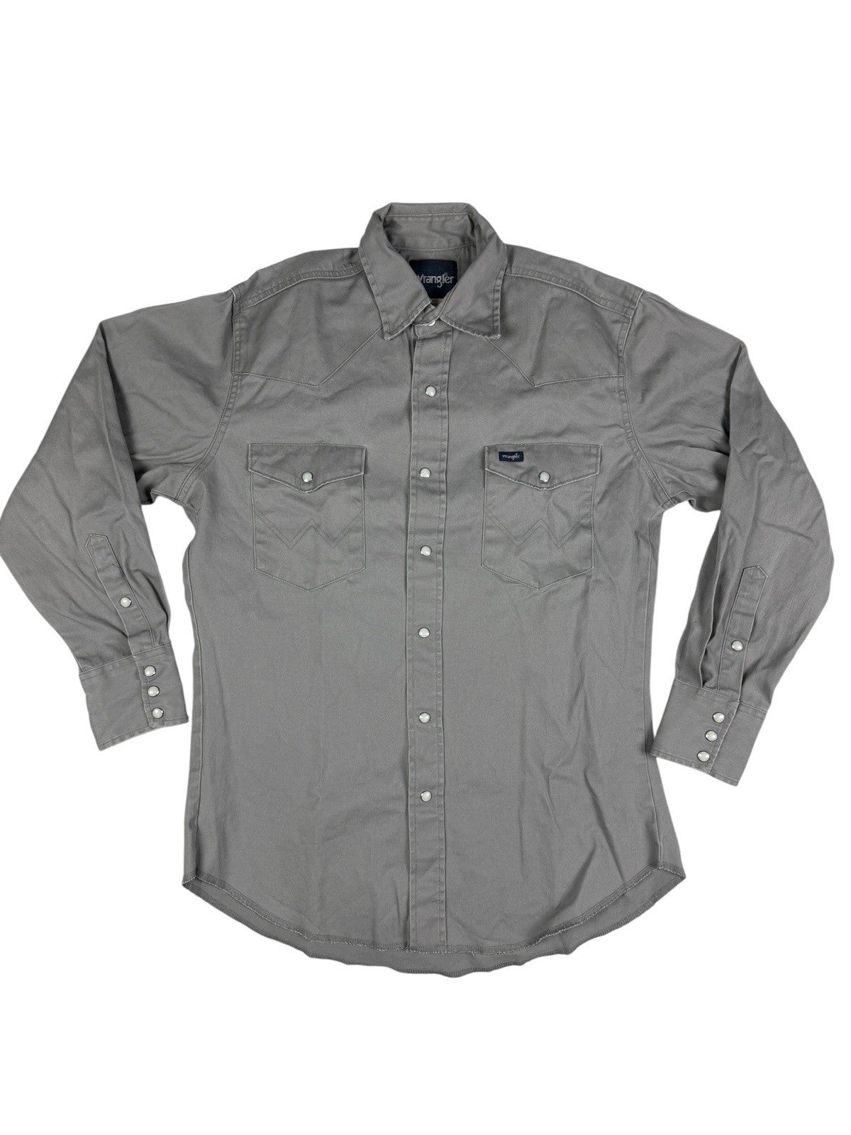 Wrangler Grey Cowboy Cut Pearl Snap Firm Twill Work Shirt Medium
