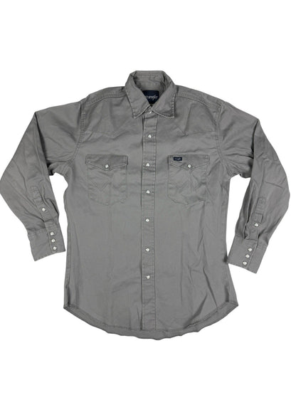 Wrangler Grey Cowboy Cut Pearl Snap Firm Twill Work Shirt Medium