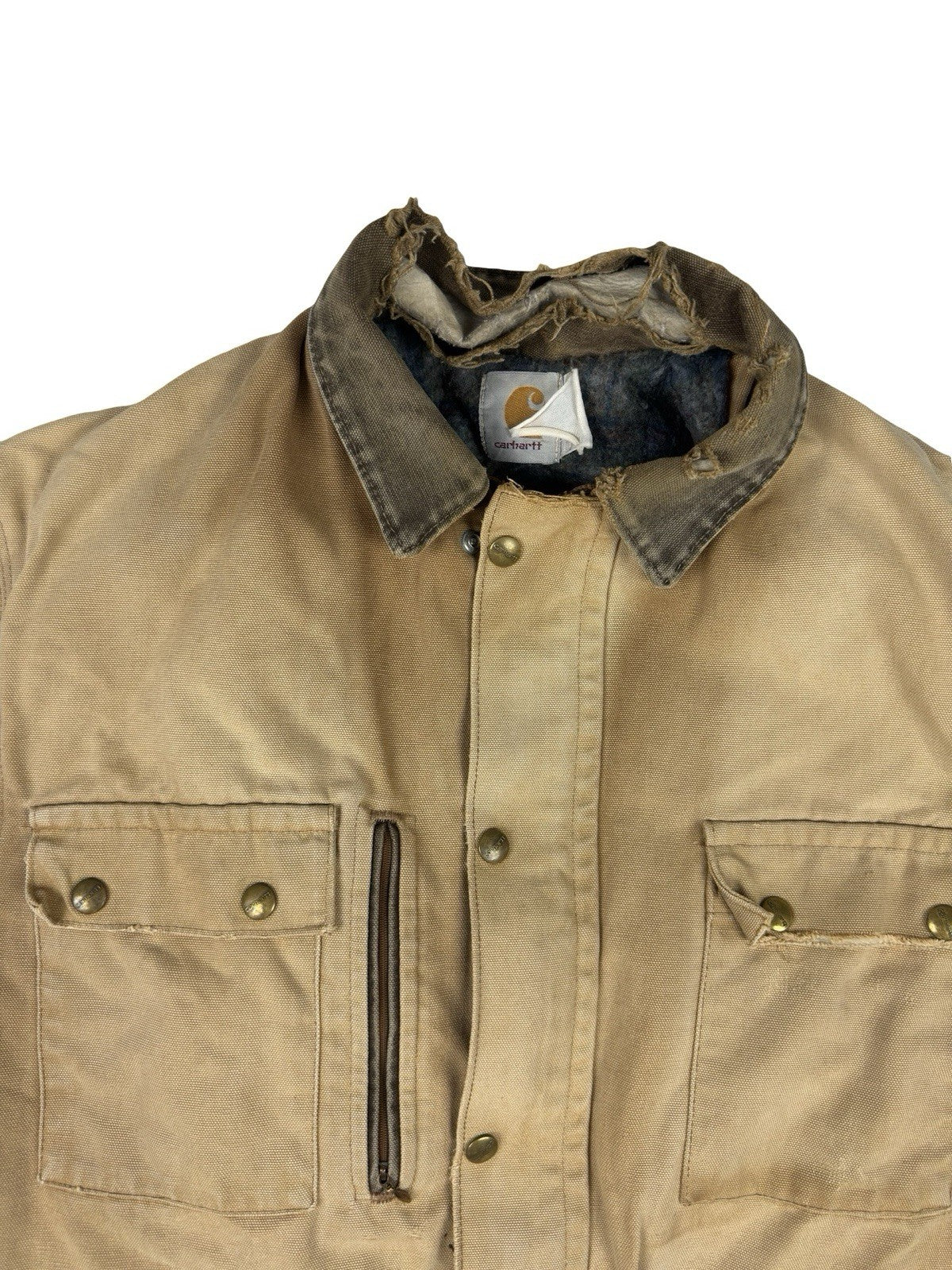 Carhartt PB1321 Tan Washed Duck Trail Parka Blanket Lined 90s Jacket Large